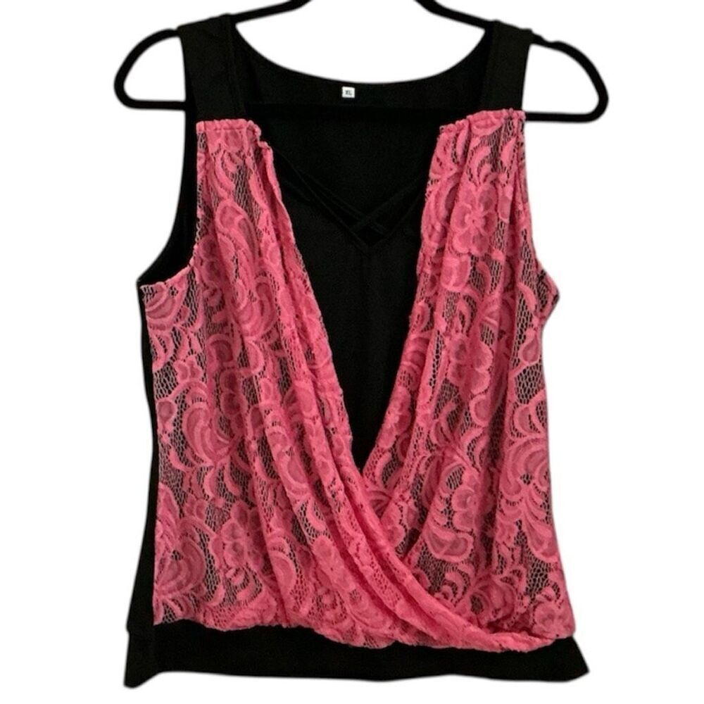 Salmon Color Net Tank Top, Tee on Black XL